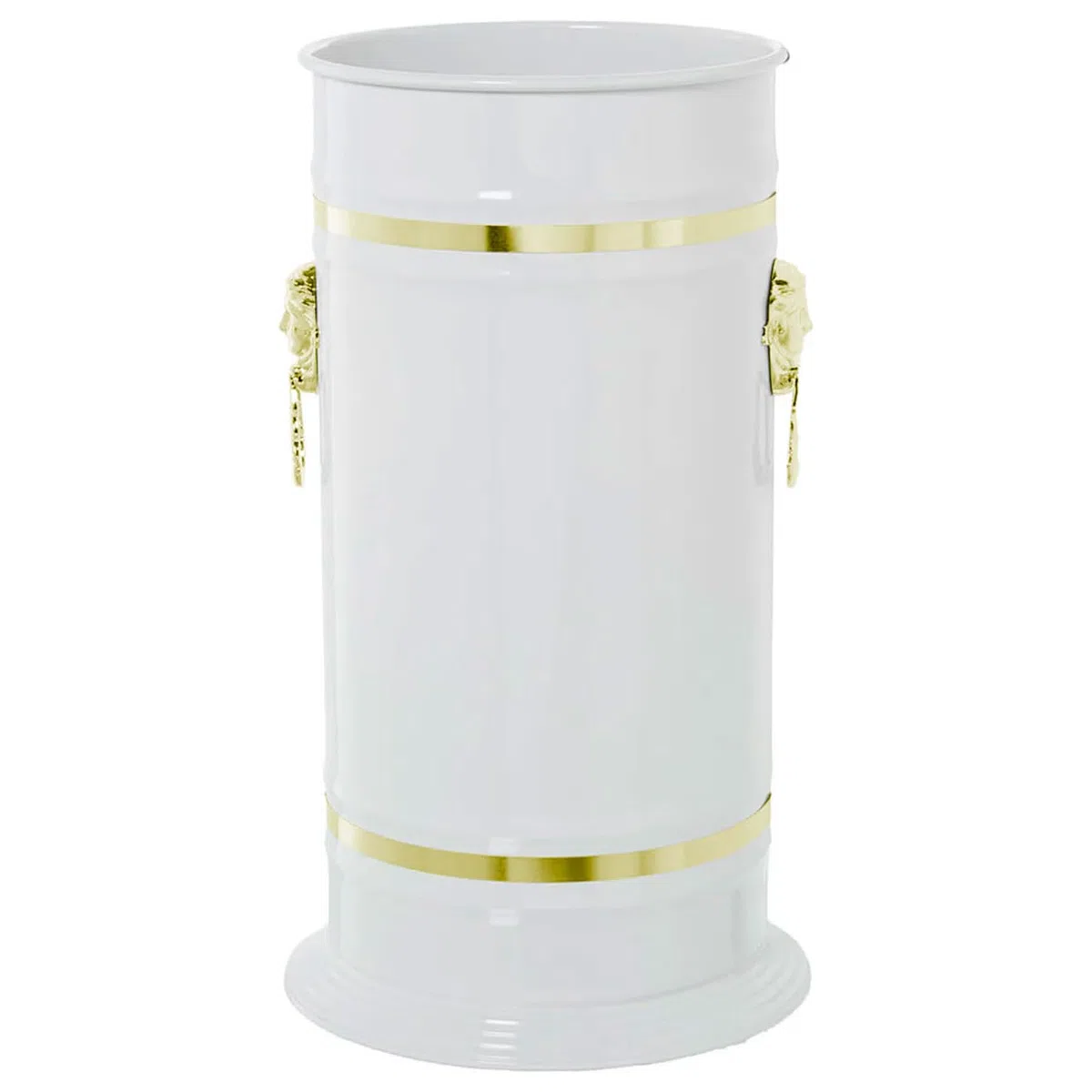 AC - Paragüero Redondo con Adorno - Fabricado en Latón - Soporte para Paraguas cilíndrico metálico para Entrada de oficinas, hogar, diseño clásico - Ø 23,2 x 40,4 cm - Color Blanco/Dorado