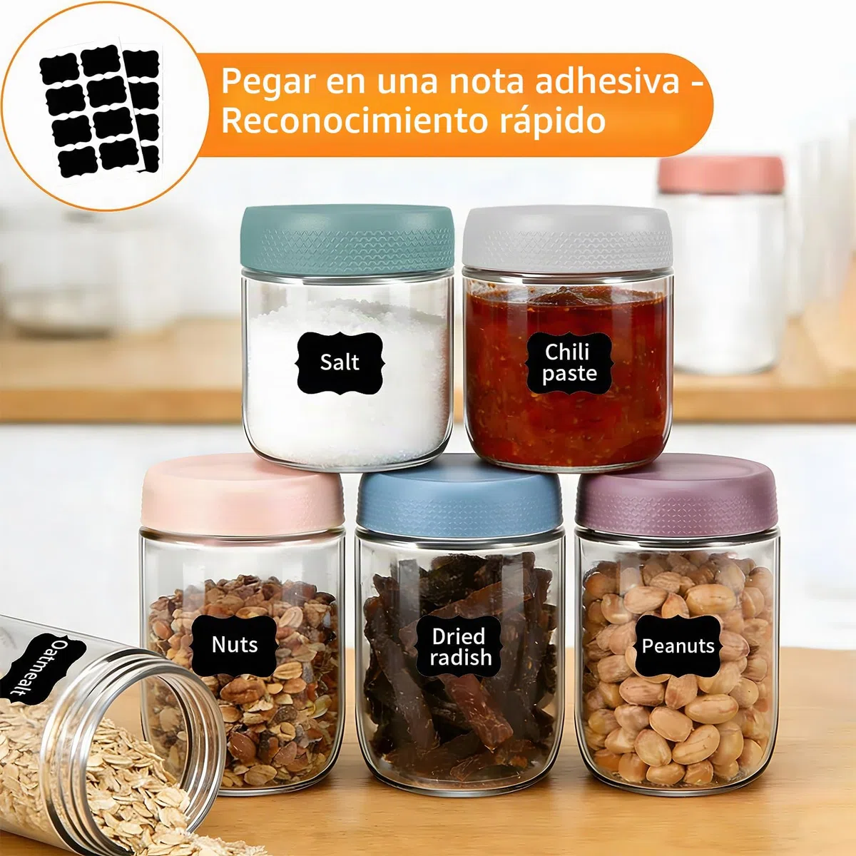 6 Pack Tarros de Avena Nocturna, Tarros de Cristal con Tapa Hermética (300ml+500ml), Mason Jars para Frigorífico, Despensa, para Overnight Oats, Yogur, Mermeladas, Ensaladas, Encurtidos