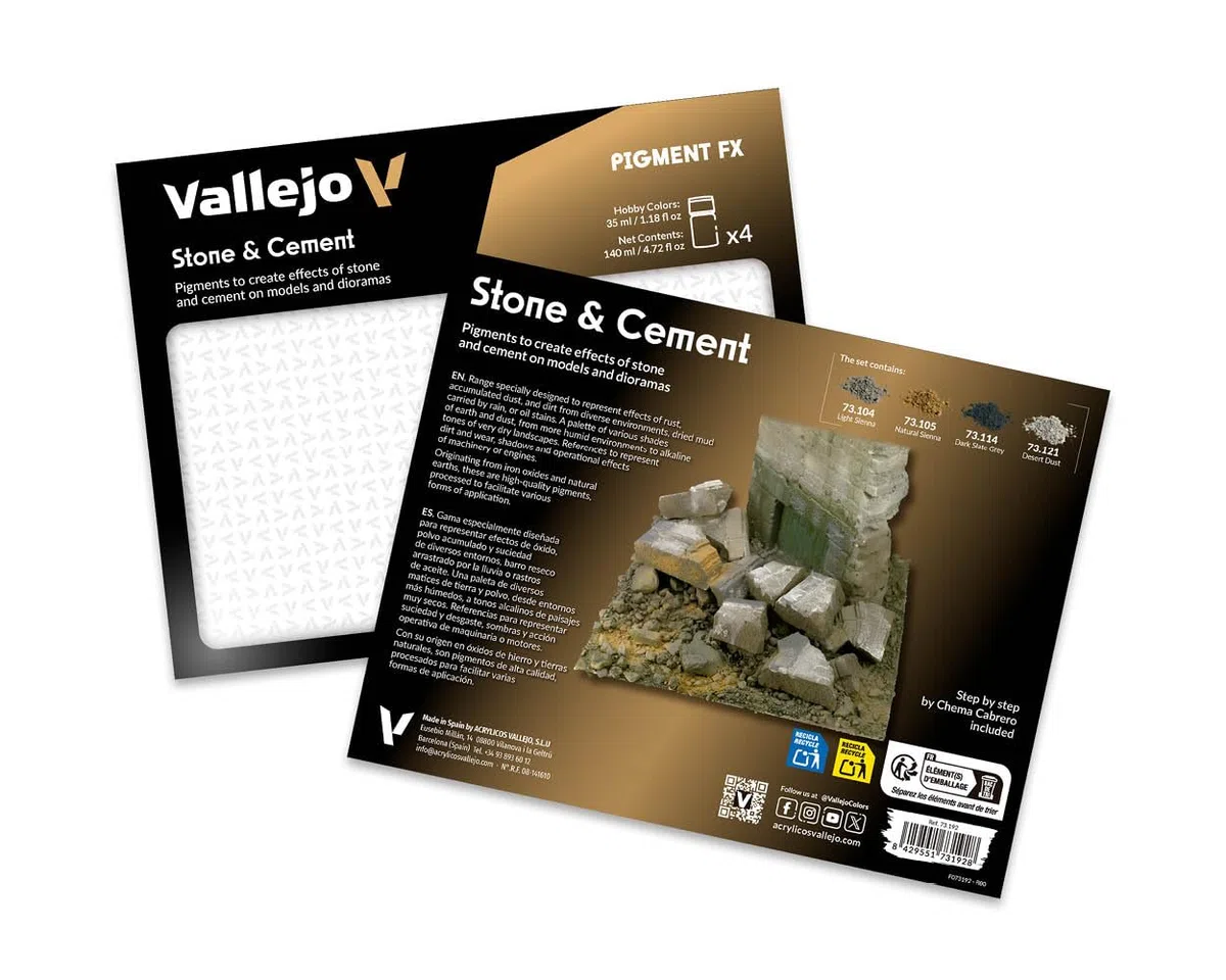 Vallejo 73192 Pigmentos - Colores Acrílicos, Piedra y Cemento, 35 ml, 4 uds