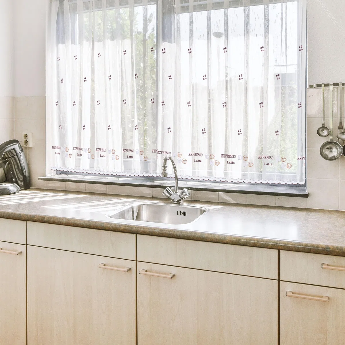 HOMEYA - Cortina Cocina Translúcida 140x180cm - Visillo Transparente Estampado para Ventana, Marco de Puerta - 1 Unidad