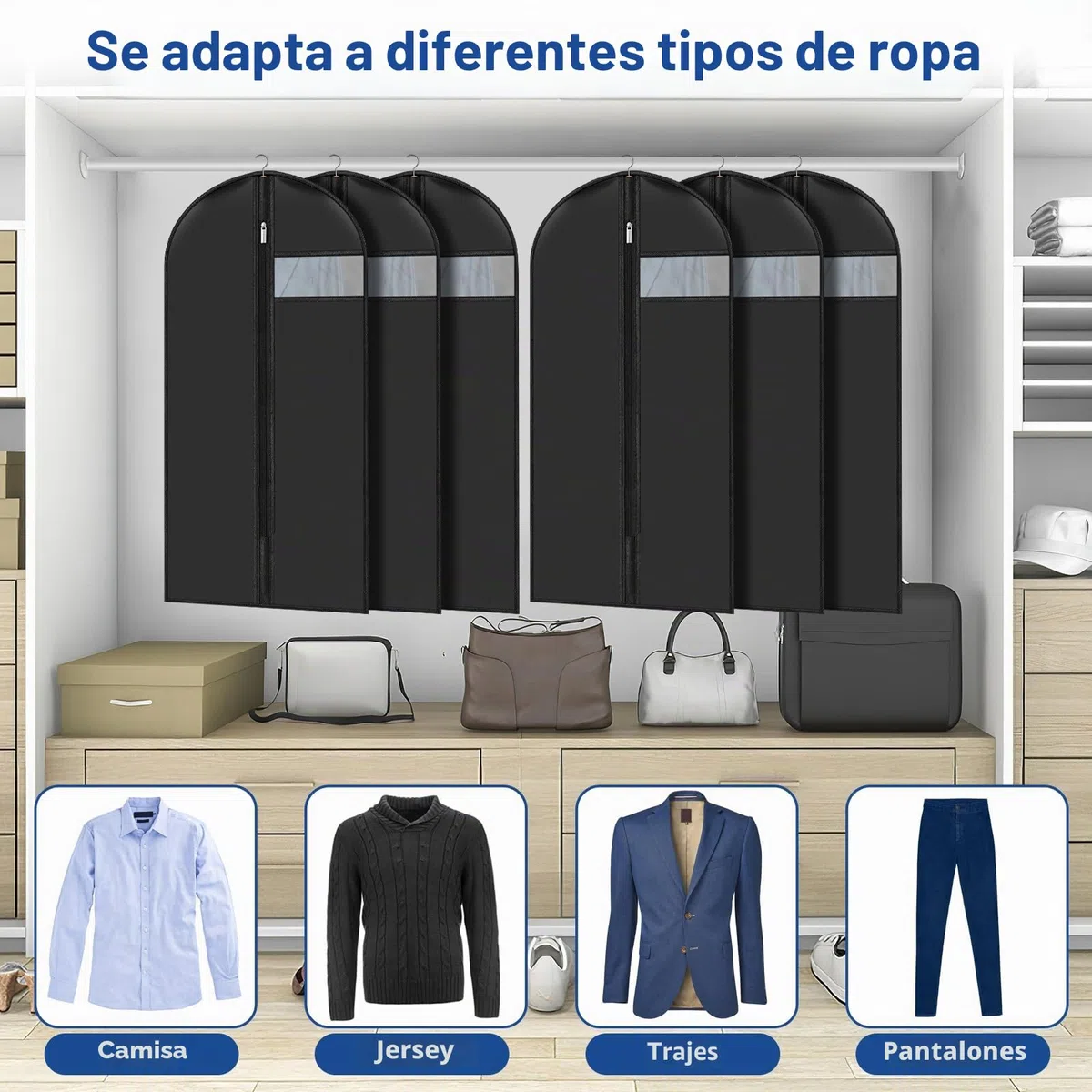 Juego de 6 Fundas de Ropa a Prueba de Polvo, Bolsa de Ropa 60 x 100 cm, Almacenamiento de Trajes con Cremallera, Bolsas de Polvo para Vestidos de Noche Impermeables y con Humedad para Camisas