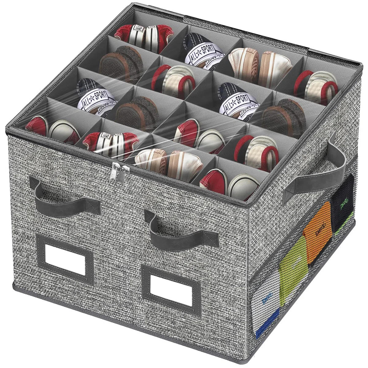 Organizador Zapatos Armario,Plegables Cajas Zapatos Transparentescon 16 Pares con Ventana Malla Zapatos Planos, Zapatillas de Deporte, Zapatillas(45x44x33cm,Gris Oscuro)
