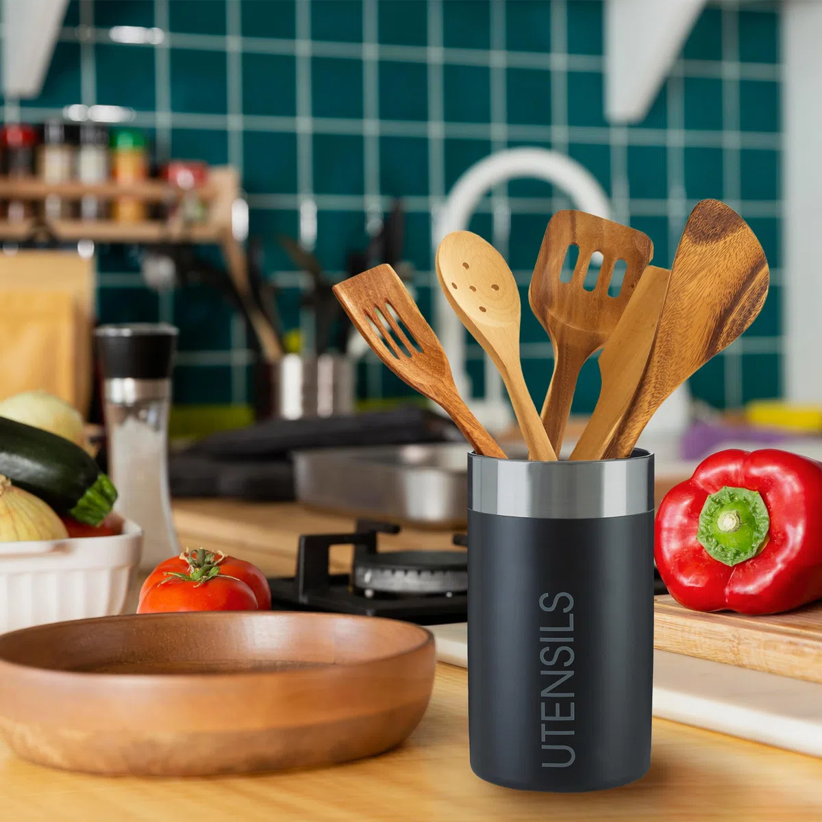 Premier Housewares - Cubilete para Utensilios de Cocina, Color Negro