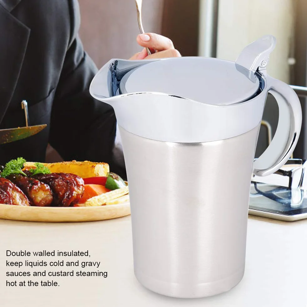 Salsera con tapa, acero inoxidable 304 con aislamiento térmico de doble pared Salsa Salsera Salsera Jarra para servir Fácil de verter(750ml)
