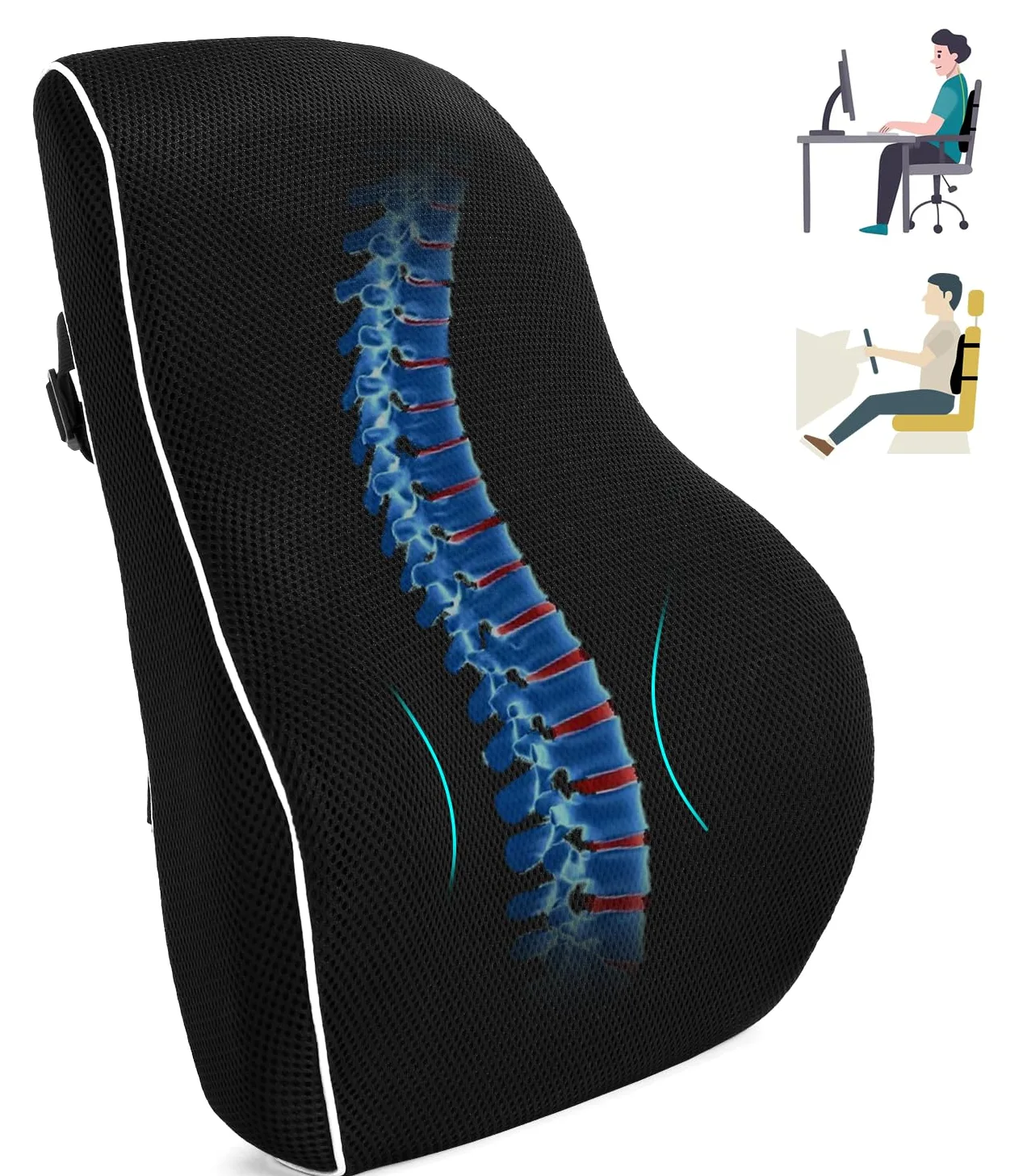 Cojín de Soporte Lumbar Ergonómic,Cojín Lumbar de Memoria para casa, Oficina, Coche, Viajes. Cojin Lumbar con Funda antiestática, Agradable para la Piel y para una Postura cómoda
