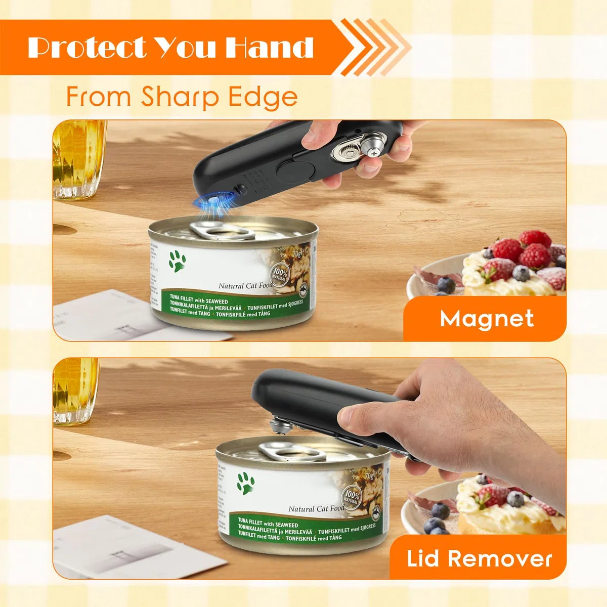 Abrelatas Eléctrico Automático, Abridor de Botes Sin Esfuerzo, Automático Detener, Corte Suave, USB Recargable Accesorio de Cocina de Manos Libres para Personas Mayores, Artritis y Cocineros