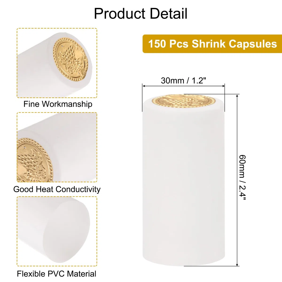 QUARKZMAN 100 Piezas de Cápsulas Termorretráctiles de PVC con 12 Tapones de Corcho en Forma de T para Sellador de Botellas de Vino, Envolturas Termorretráctiles, 30x60mm, Blanco