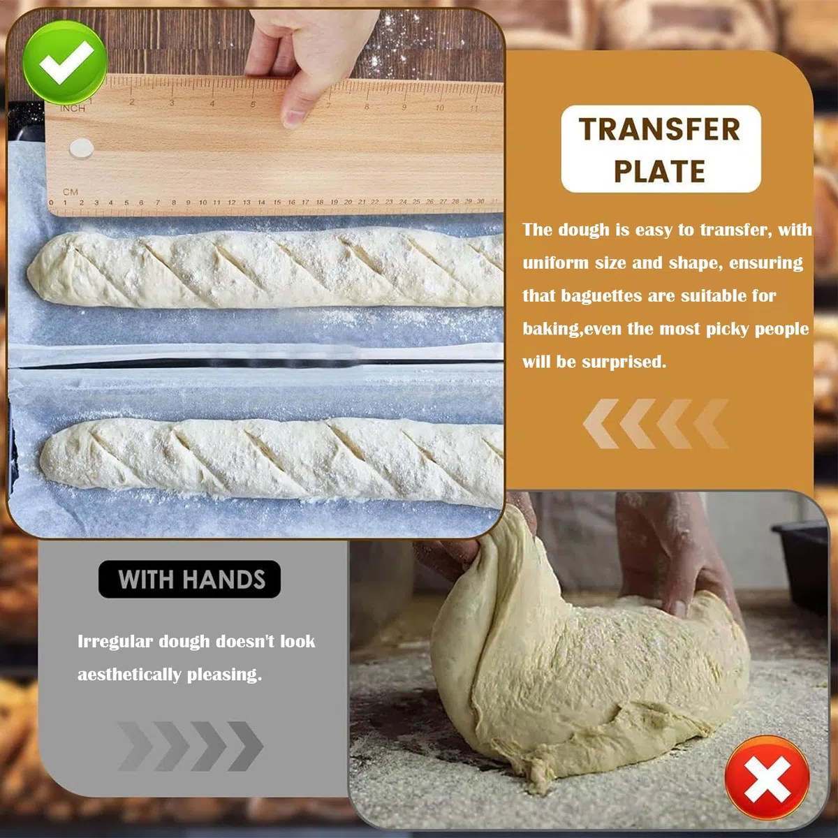Tabla de Voltear Pan, Hornear Cáscara de Transferencia Simple, Tabla de Transferencia para Baguette, Sartén de Madera para Baguette, para Pan Francés, Galletas, Pizza, Pasteles, Masa(33*10*0.5 cm)