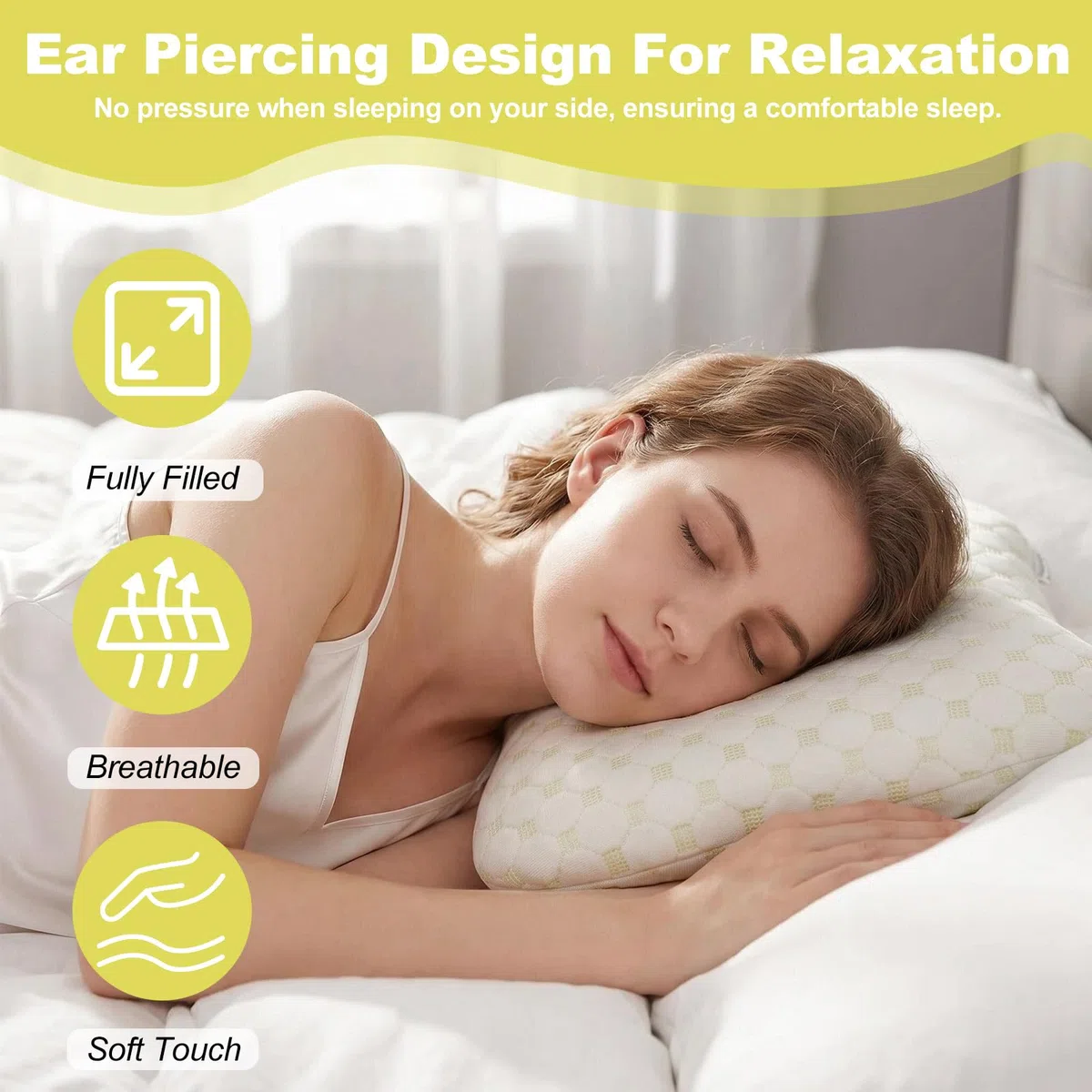 Almohada para Piercing con Agujero, Cojín de Oreja Ajustable para Dormir de Lado, Almohada para Aliviar la Presión y el Dolor de Oído, para Piercings, Helix y Uso de Tapones