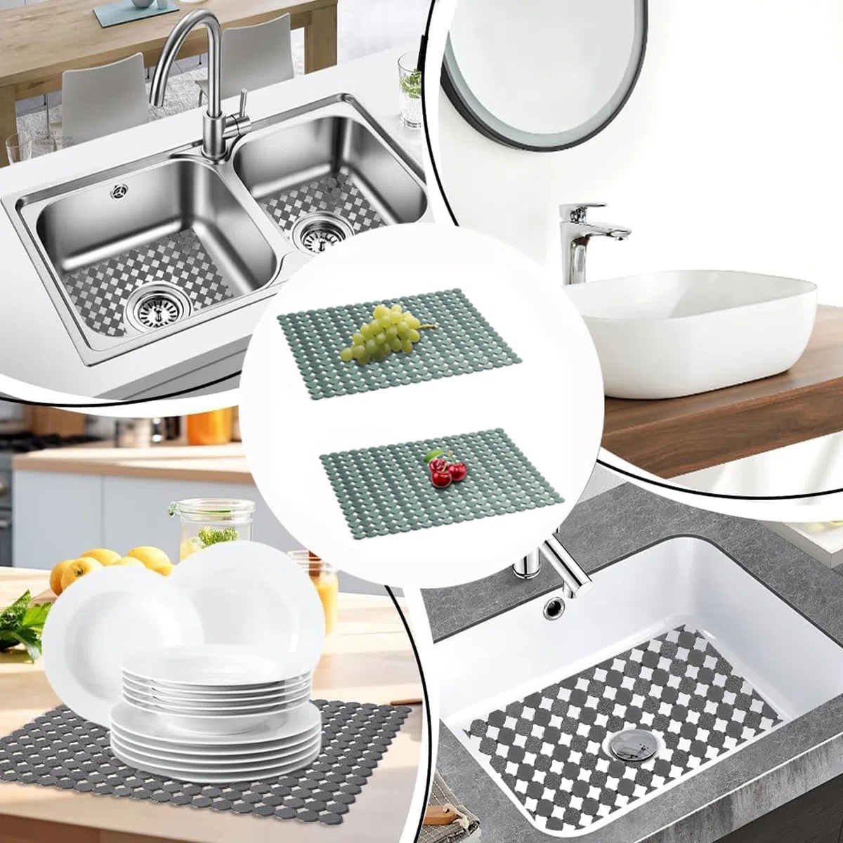 2 Piezas Alfombrilla Fregadero Cocina 40x30 Cm, Protector De PVC Recortable, Tapete Escurridor De Fregadero, Drenaje Rápido para Fregadero De Acero Inoxidable y Cerámica (Verde)