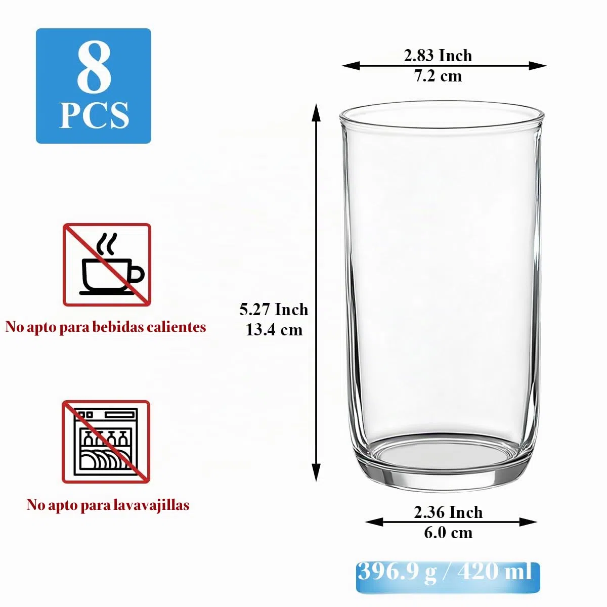 Berglander Juego de Vasos Highball de 8 Piezas, Vasos Collins para Beber de Plástico PET Transparente Alto de 420ml, Tazas de Agua Reutilizables, Vajilla de Bar Tumbler para Bebidas, Cerveza, Leche