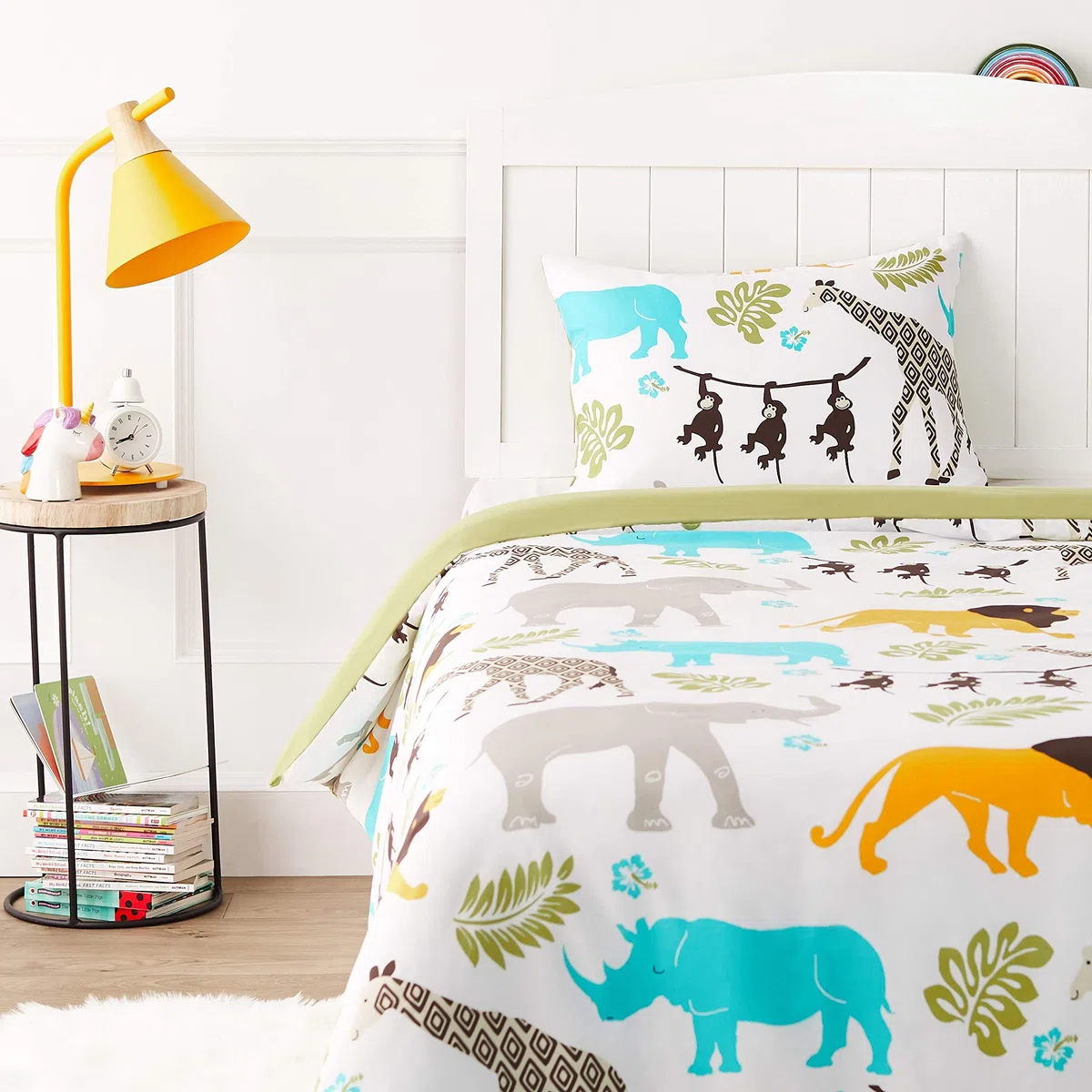 Amazon Basics 2 piezas Cama de microfibra Funda nórdica, infantil, funda de edredón de 100 x 135 cm y 1 funda de almohada de 40 x 60 cm, estampado de animales