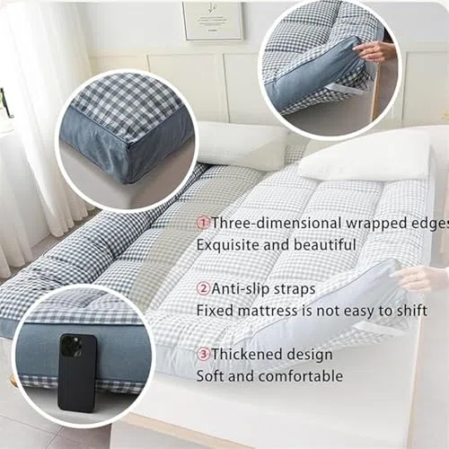 Colchón de futón enrollable de 6 cm de grosor, suave y transpirable, cama plegable y reductora de presión, para dormitorios y uso doméstico, solución de comodidad y ahorro de espacio