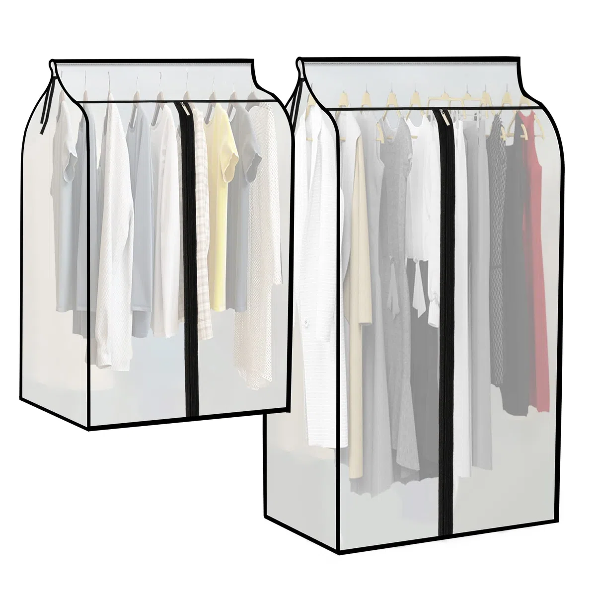 2Piezas Fundas de Ropa, 60x90cm, 60x120cm Bolsa de Traje Transparente Bolsas de Ropa, Funda Perchero Burro Repelente al Agua Protege del Antihumedad Cubierta de Polvo de Ropa para Trajes Abrigos