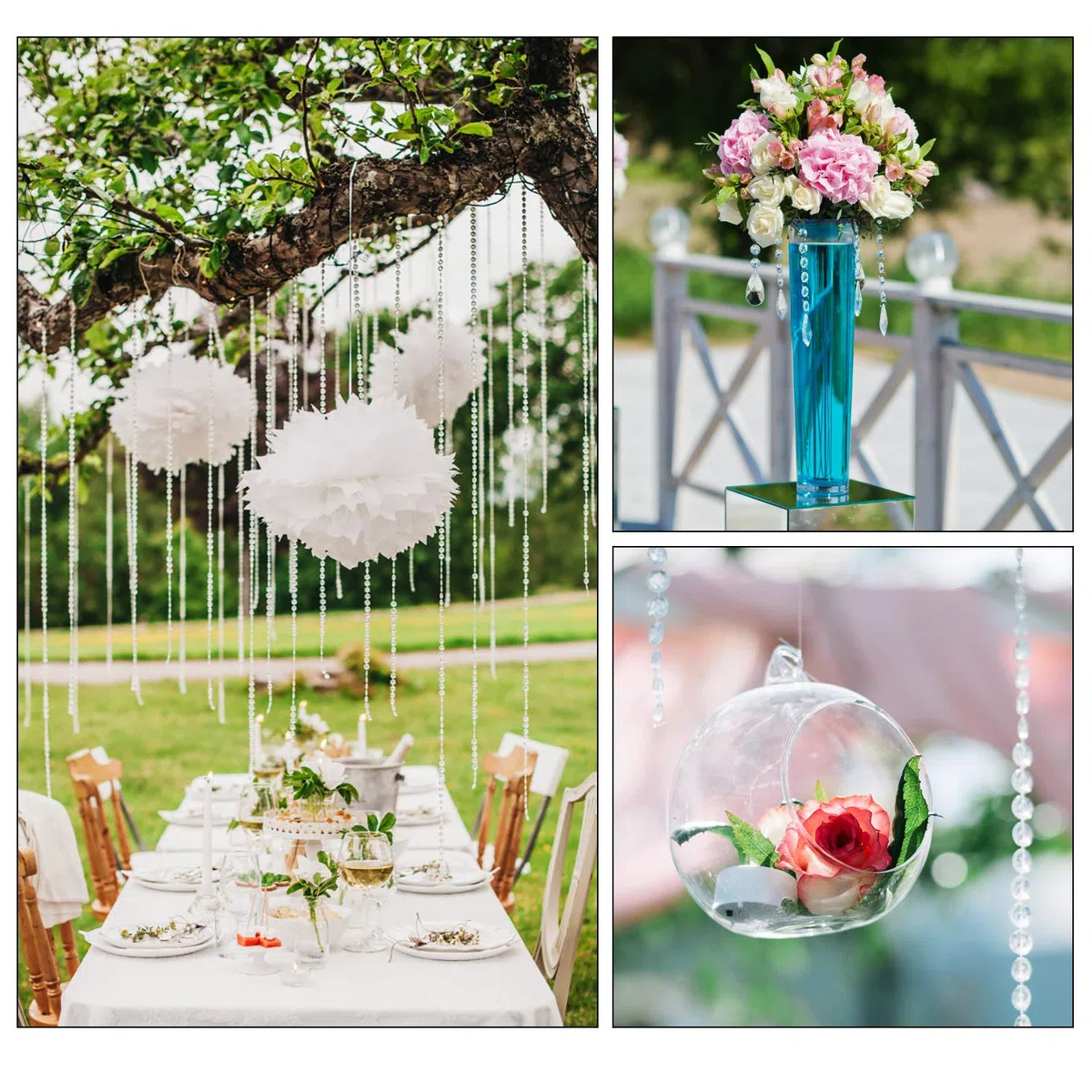 Guirnalda de perlas de cristal, 30 metros, transparente, acrílico, pedrería, guirnalda para boda, fiesta de cumpleaños, dormitorio, decoración