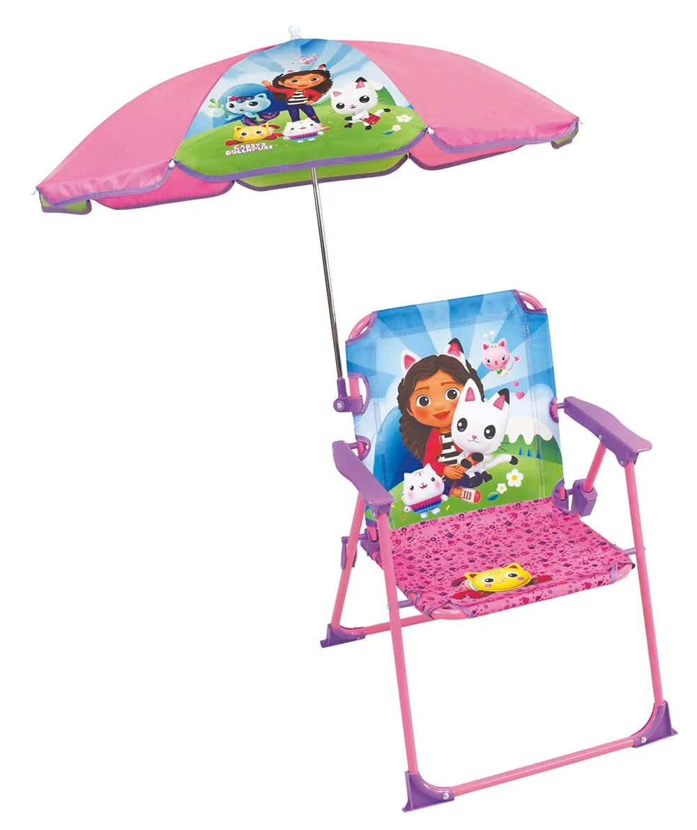 Fun House 713603 Gabby et LA Maison Magique Silla Plegable JO H.53 X L.38,5 X P.37,5 CM con Sombrilla Ø65 CM para Niño, Rosa