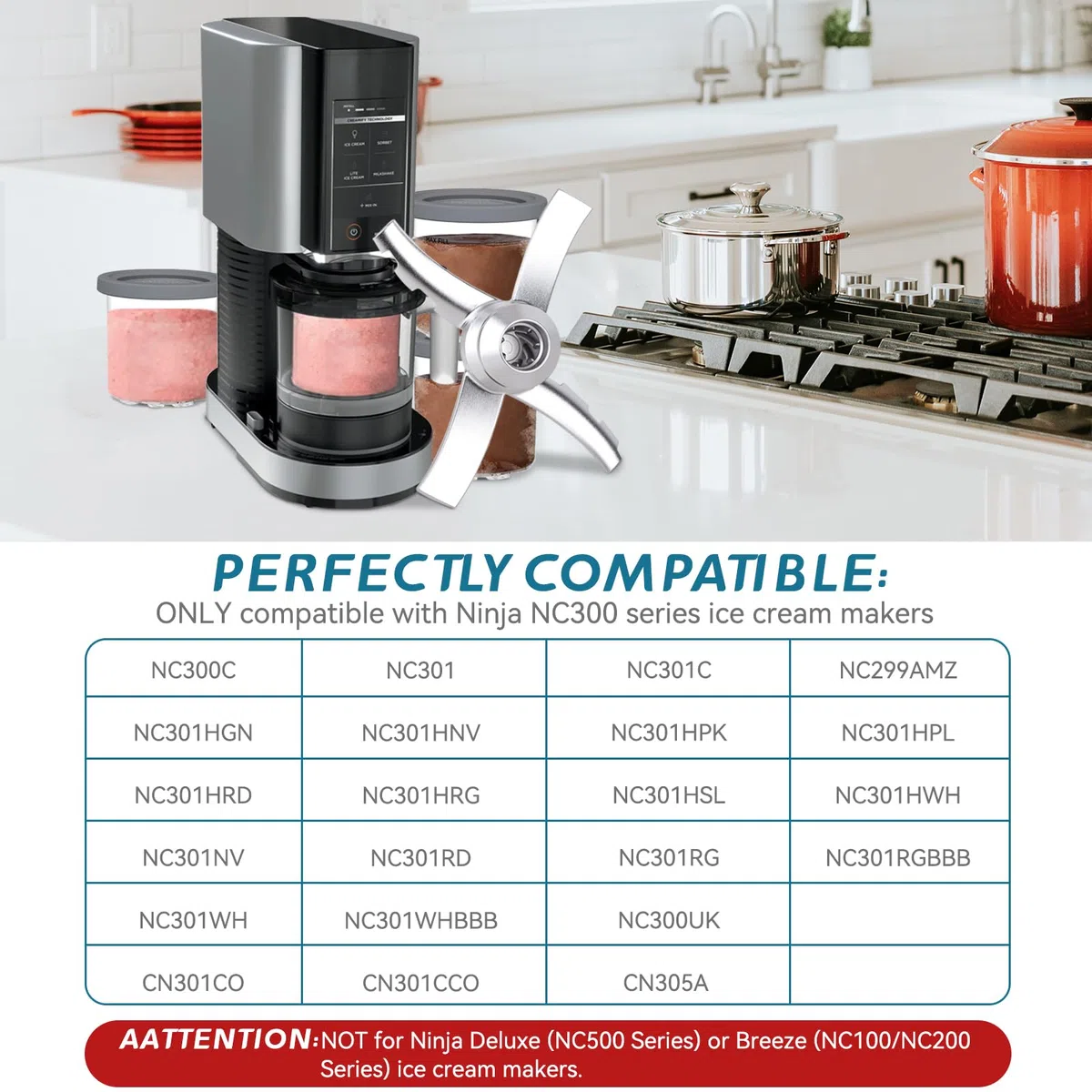 Cuchillas de Repuesto Compatible con la máquinas de helado Ninja Creami NC300 Series, Cuchilla mezcladora de acero inoxidable para Ninja Creamerizer NC299AMZ, NC301, CN305A, CN301CO