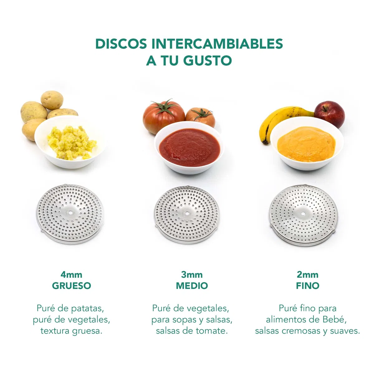Pasapures Acero Inoxidable 20cm con 3 Discos Colador Chino Cocina