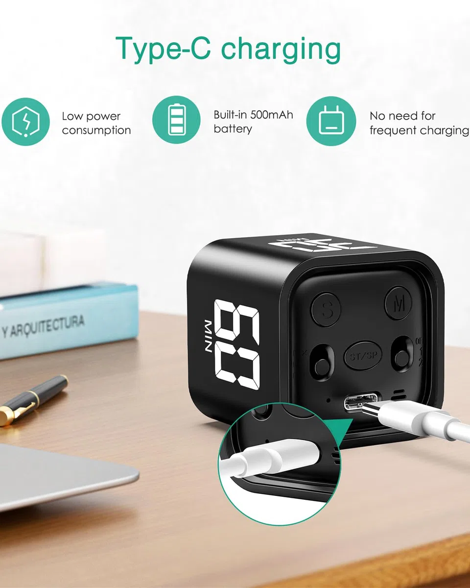 ORIA Temporizador de Cubo, Temporizador de Cocina con Sensor de Gravedad, 5/10/30/60 Minutos y Cuenta Atrás y Adelante Personalizada, Pantalla LED Grande, Volumen de 3 Niveles para Estudio, Trabajo