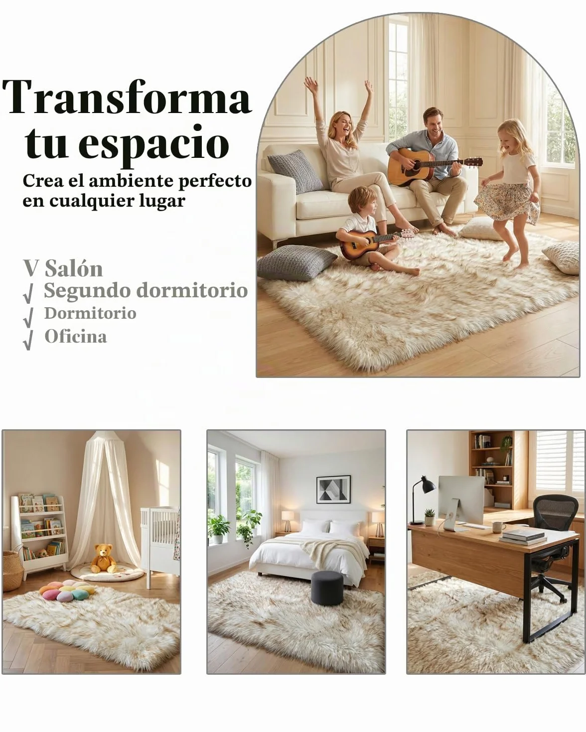 Alfombras para dormitorio, 60 x 110 cm, antideslizantes, color blanco y marrón, modernas, supersuaves, gruesas, pequeñas, peludas, no se desprenden