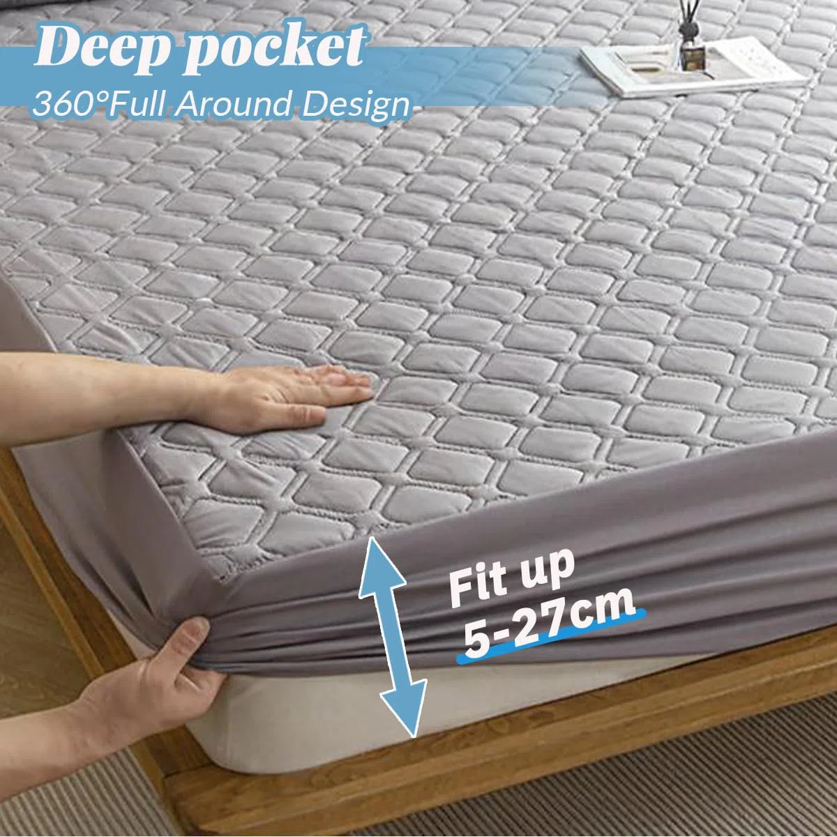 HIGHDI Protector de Colchón Impermeable 90 x 200 cm, Gris Funda Protectora para Cama 90, Transpirable y Ajustable, Ajustable para Colchones de hasta 30 CM