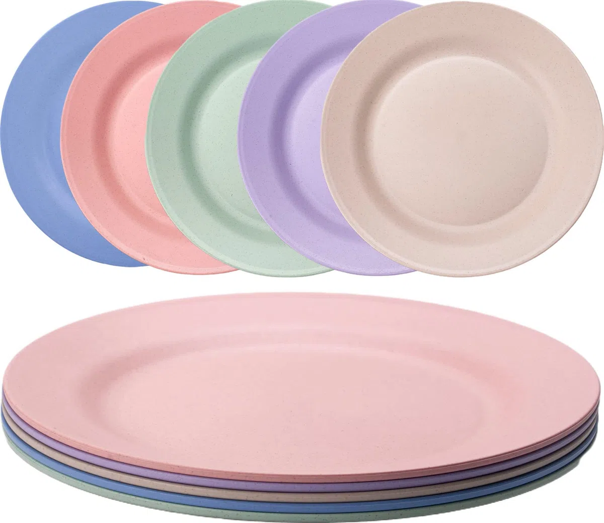 Platos Plastico Duro Reutilizables,5 Colores,platos grandes, platos llanos,Vajilla Redonda,Apto para lavavajillas y microondas, ligeros e irrompibles, no tóxicos, sin BPA (25 cm planos)