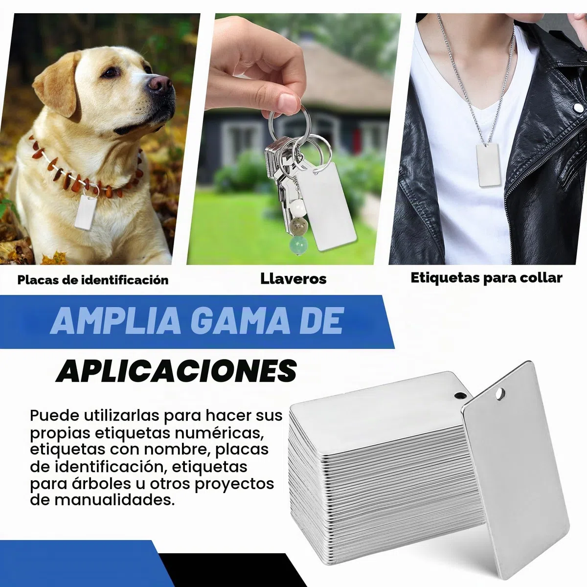 Pack de 35 unidades de piezas en bruto de acero inoxidable para troquelado y grabado, piezas en bruto de llavero de metal DIY con llavero, placas en bruto de perro pulidas y en blanco para
