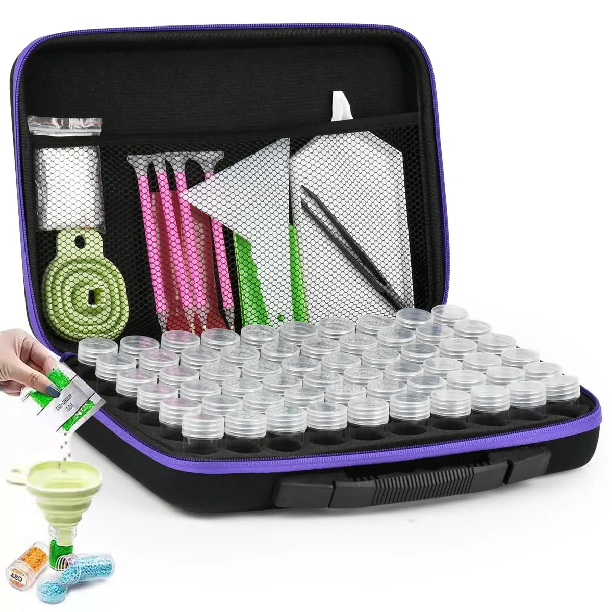 DODUOS 60 Ranuras Almacenamiento Diamond Painting Accesorios, Diamond Painting Kit Completo,Organizador de Pintura de Diamantes 5D,Herramientas de Bordado con Diamantes para Diamantes Joyas