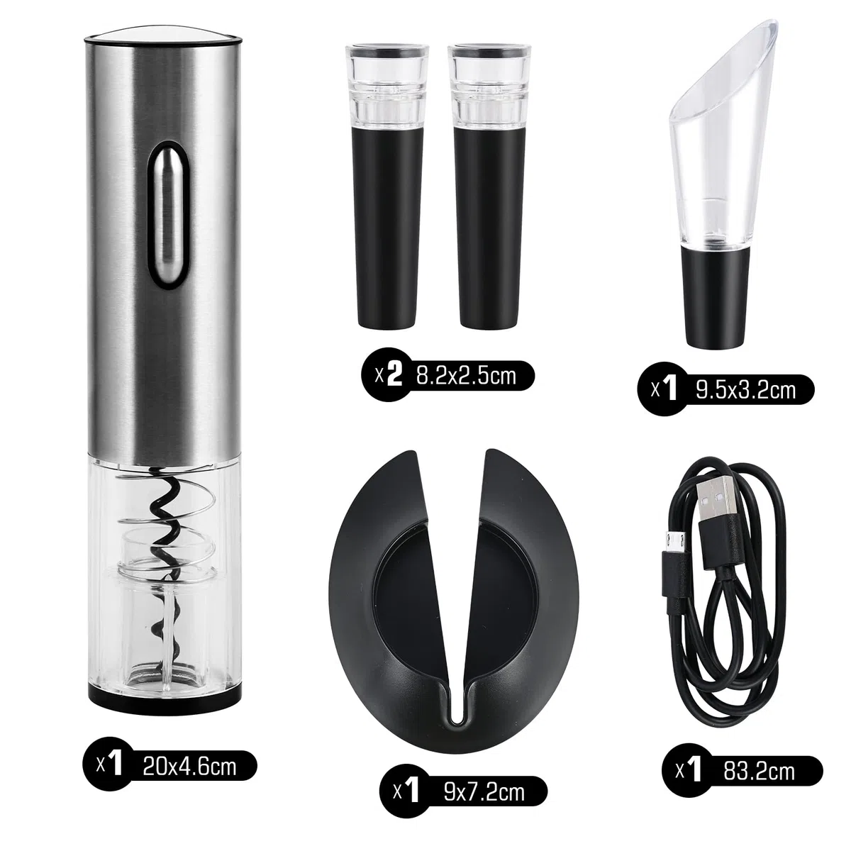 Cieex Set Sacacorchos Eléctrico Juego de Regalo con Abridor de Vino de Acero Inoxidable Cortacapsulas Botella, Vertedor de Vino, Tapón de Vino de Vacío para Amantes del Vino (Recargable)
