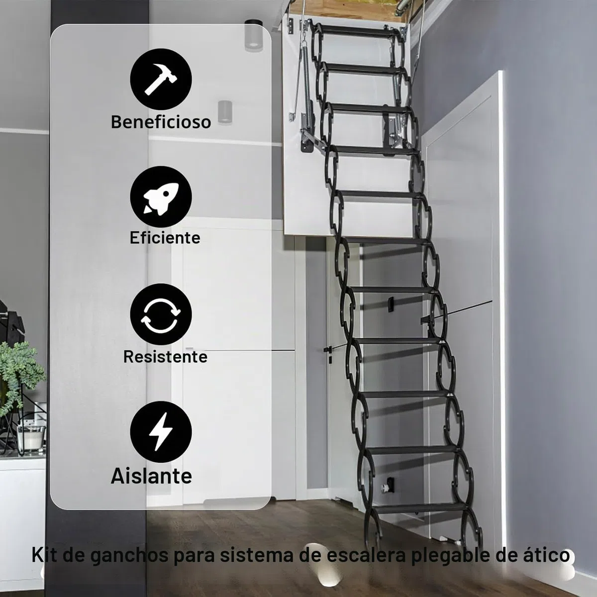 Palo Telescópico con Gancho Extensible de 48-150 cm Gancho Retráctil para Toldos, Velas y Persianas - Barra Telescópica Extensible conGancho para Escaleras de Trampilla Camping Áticos