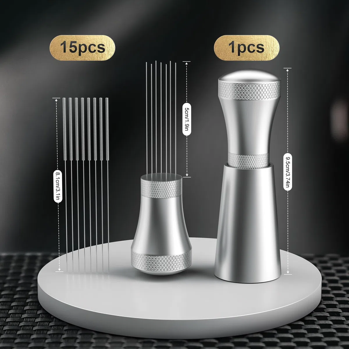 Wdt Tool, distribuidor de café desmontable con soporte con 7 agujas de café expreso de 0,3 mm, herramienta Wdt de aluminio, distribuidor de café, regalos para baristas (plata)