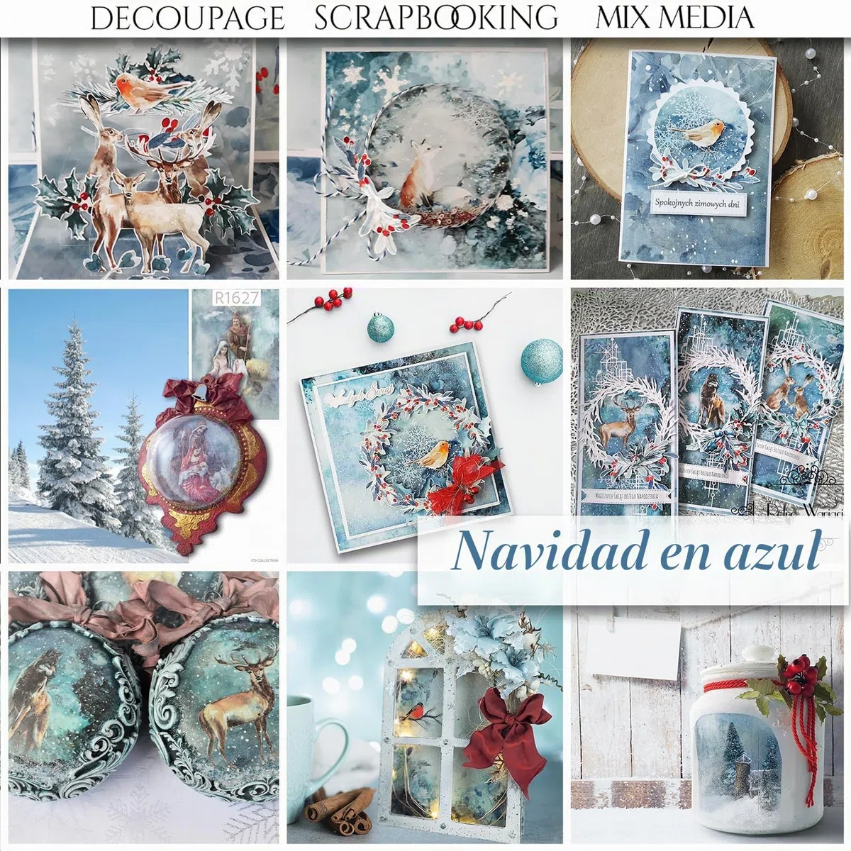 ITD Collection - Papel de arroz creativo A4 Decoupage Rice Paper Sheet 29,7 x 21 cm, técnica de servilletas, multicolor (RP025- Christmas in Blue- HS code 48021000)