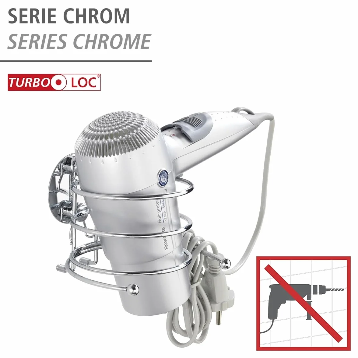Wenko Turbo-Loc Soporte para Secador, Acero, Plateado, 11.5x14x7.5 cm