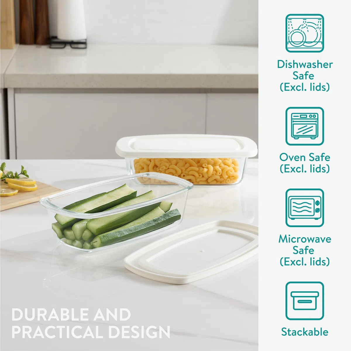 Navaris Molde Pan de Cristal con Tapa - 2x Fuente para Horno de Vidrio de Borosilicato 1,8 L -2x Molde Rectangular Reposteria Congelar y Recalentar - Apto Microondas y Lavavajillas