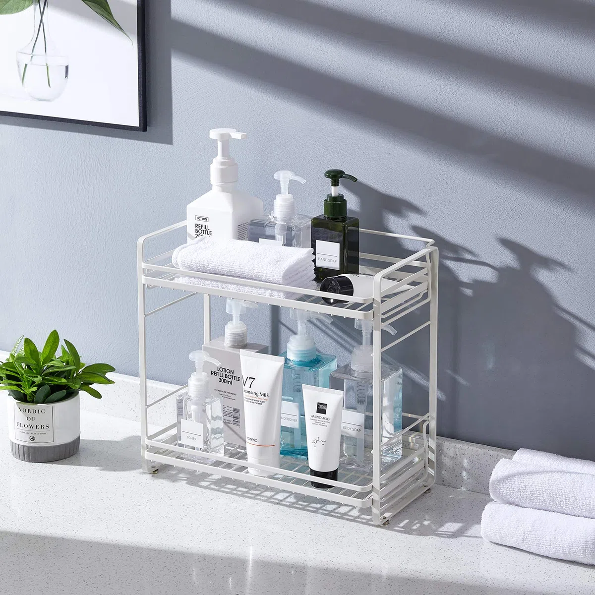 zccz Organizador de encimera de baño de 2 niveles, estante desmontable, soporte de cosméticos, bandeja de tocador, organizador de especias para cocina, práctico estante de almacenamiento doméstico