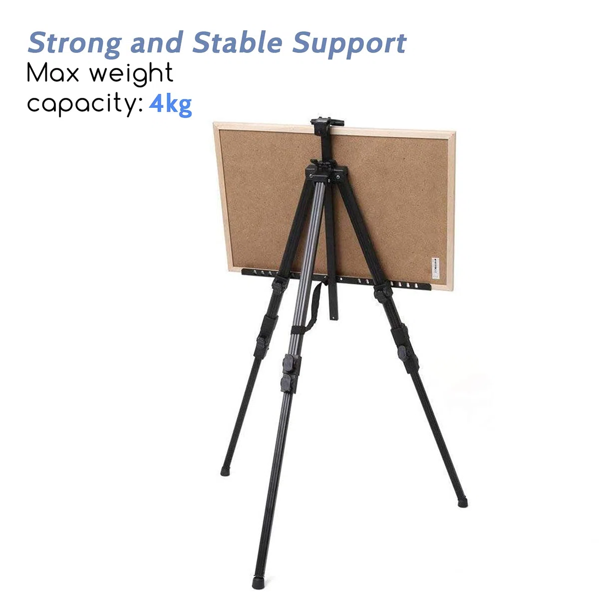 Caballete de aluminio de altura regulable de 60 a 162 cm, estable y ultraligero, caballete de mesa plegable y de campo con bolsa de transporte, multifuncional para color, póster (negro)