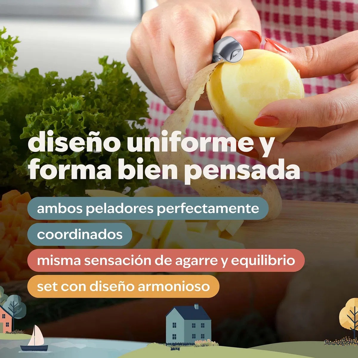 kjøk Set de 2 Peladores – pelador estrecho y ancho con hoja de acero inoxidable y mango de aleación de zinc – para patatas, verduras y fruta – ergonómico y antideslizante