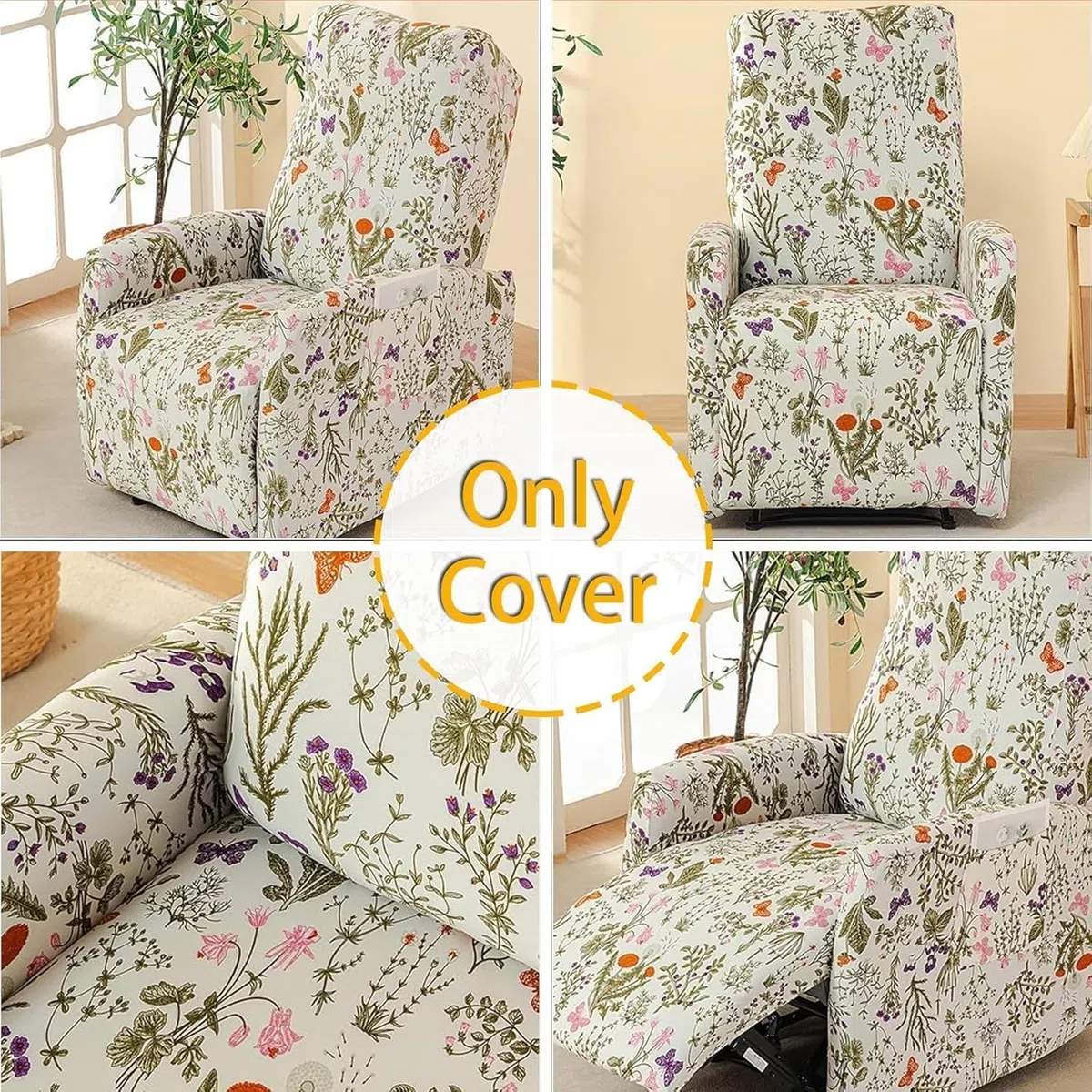 Funda De Sillón Relax Elástica para Reclinable, Impermeable 4 Piezas con 2 Bolsillos Laterales, Antideslizante Extraíbles Lavables Fundas Protector(A-6,1 Set)