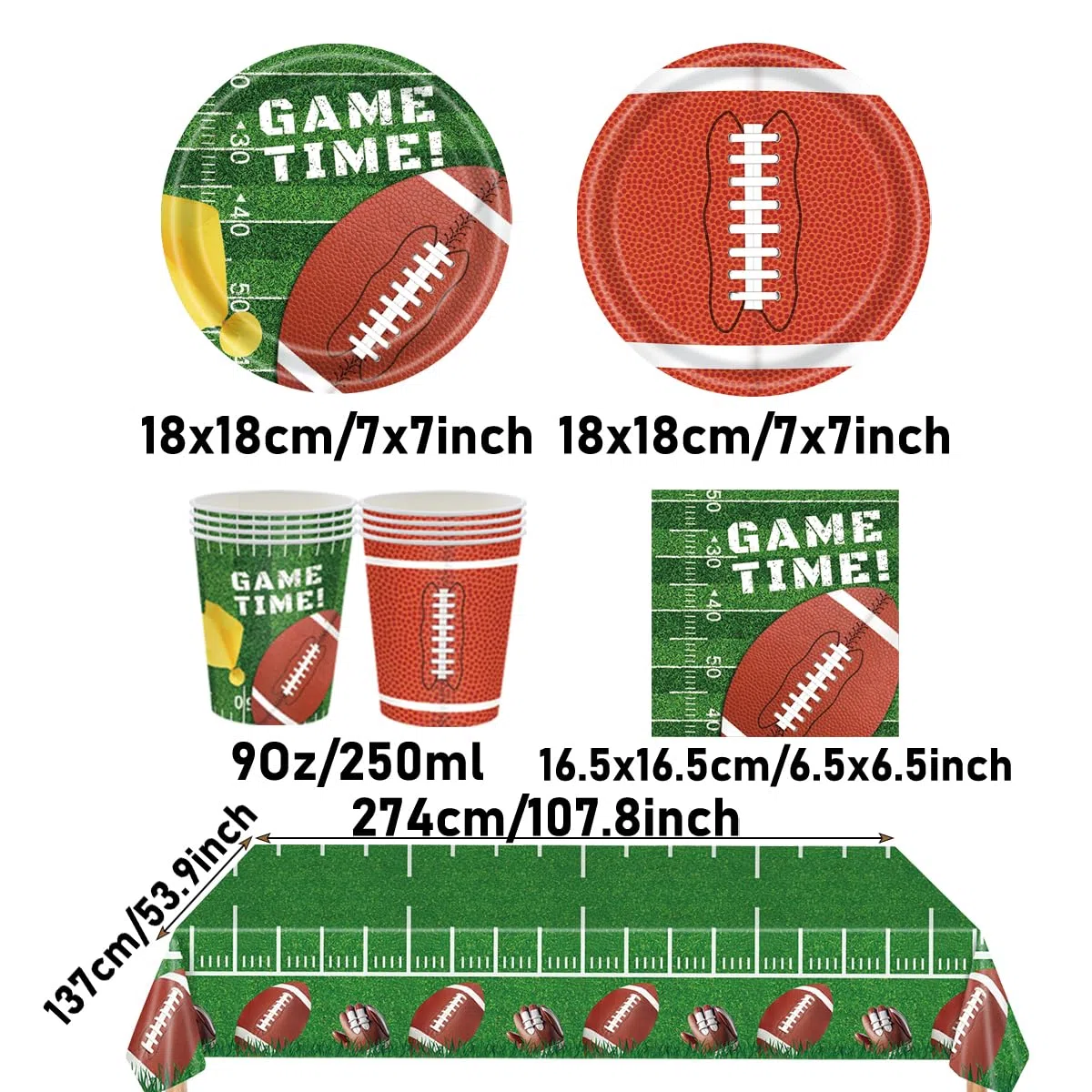 Vajilla para fiestas de Rugby, 61 piezas Decoración Vajilla de cumpleaños niños, Tema deportivo Juego de platos de papel para fiesta, Incluye vasos de papel, servilletas y manteles
