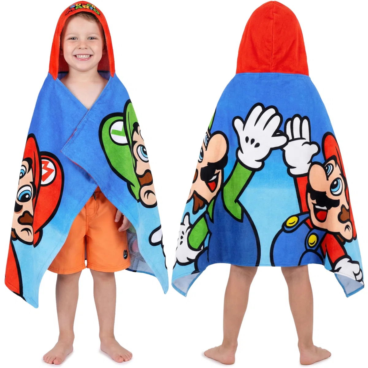 Get Trend Super Mario Poncho Toalla Niño con Capucha 125x75 cm, 100% Algodón, Toalla de Baño Infantil con Capucha, Poncho para Piscina Playa y Verano, Idea de Regalo Niño (Multi Super Mario)