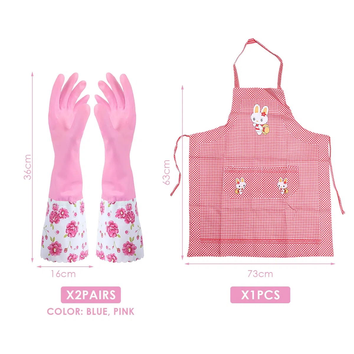 2 Pares De Guantes Para Lavar Platos, 1 Delantal, Guantes De Limpieza Para El Hogar, Guantes De Boca Ancha De Manga Larga, Juego De Protección Para Lavavajillas Y Limpieza