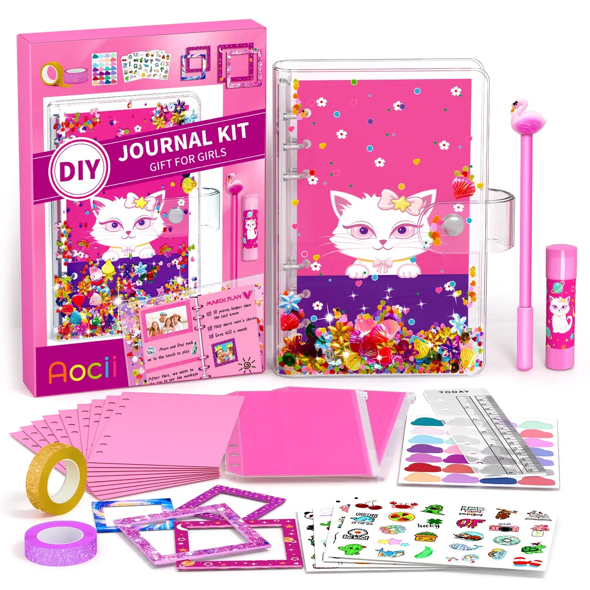 Aocii Kit de diario de bricolaje para niñas, regalos para niñas de 6 a 14 años, conjunto de suministros para álbumes de recortes y diarios