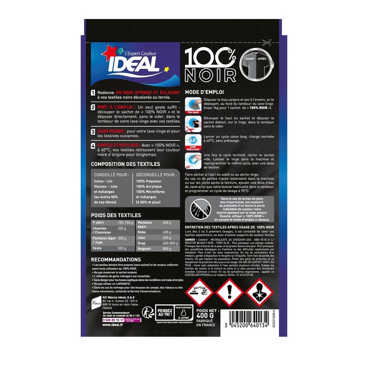 Ideal - Super Iride - Tinte negro para devolver el color a tu ropa negra - 100% negro