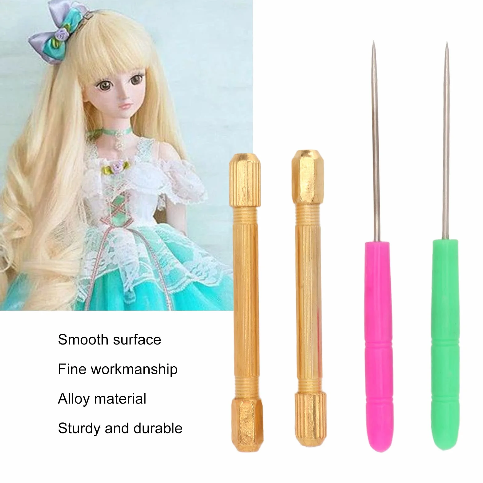 Kit de Fieltro de Aguja para Fabricación de Pelo en Muñecas, 10 Agujas de Metal Resistentes