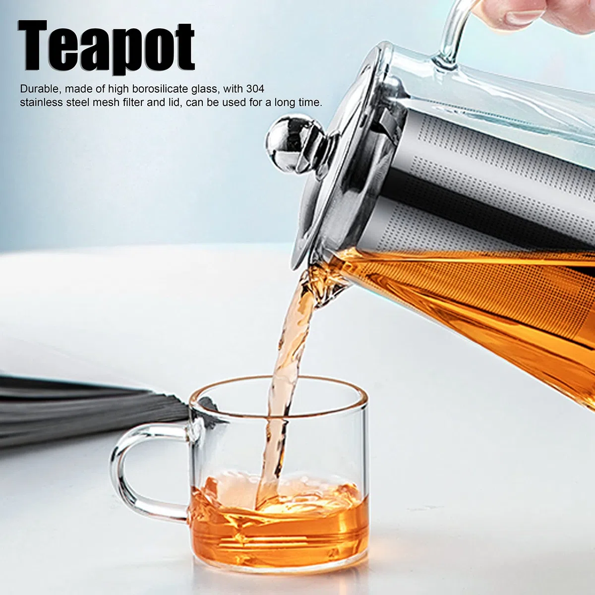 Tetera de Cristal, 350ml Tetera con Infusor de Té Suelto de Acero Inoxidable Extraíble, Tetera de Vidrio Transparente para Bebidas Frías y Calientes, Té de Frutas, Bolsitas de Té Perfumadas