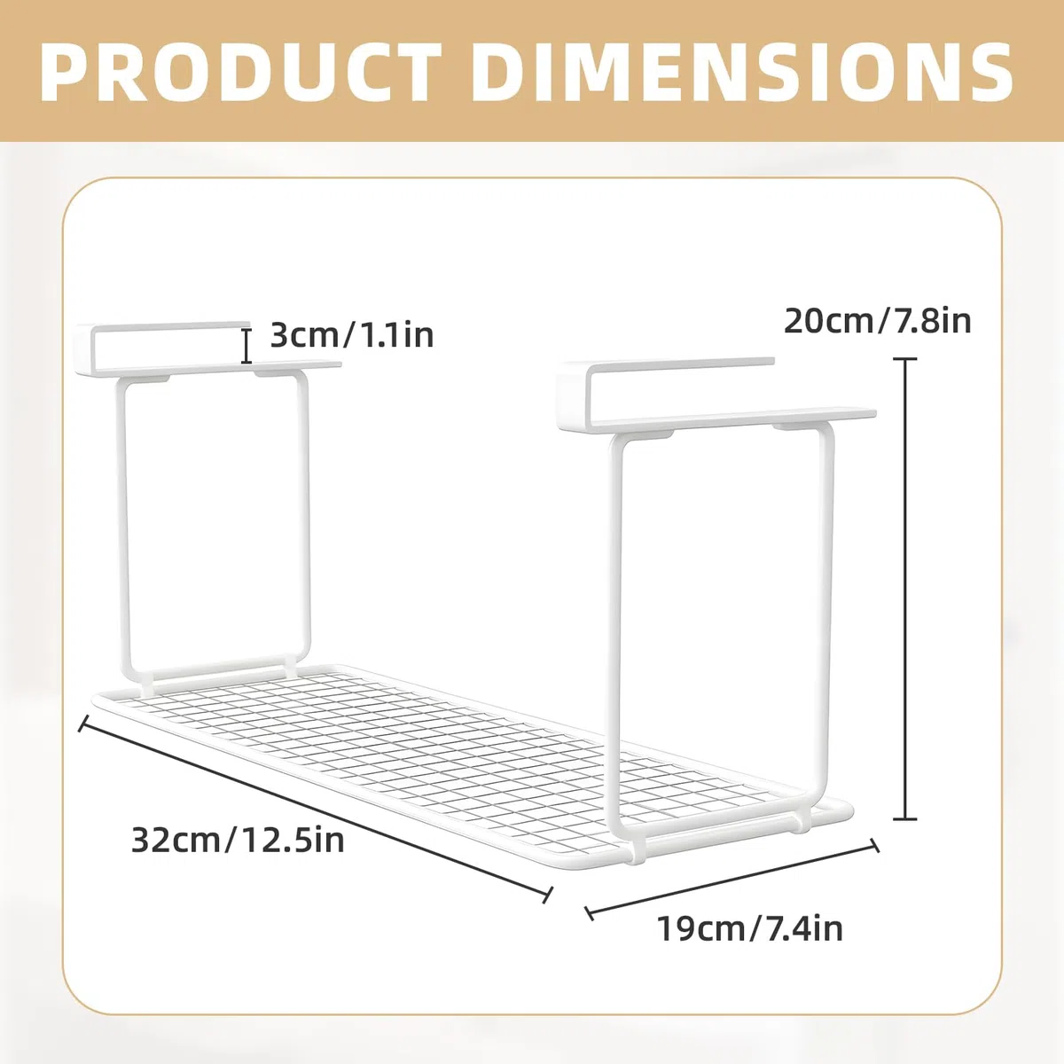 Cesta Colgante, Organizador Armario Cocina Cestas Almacenaje Baño Cesta Plegable para Cocina Baño Bajo Estante, Organizador Sin Taladro para Almacenamiento Instantáneo, 32x19x20cm Blanco