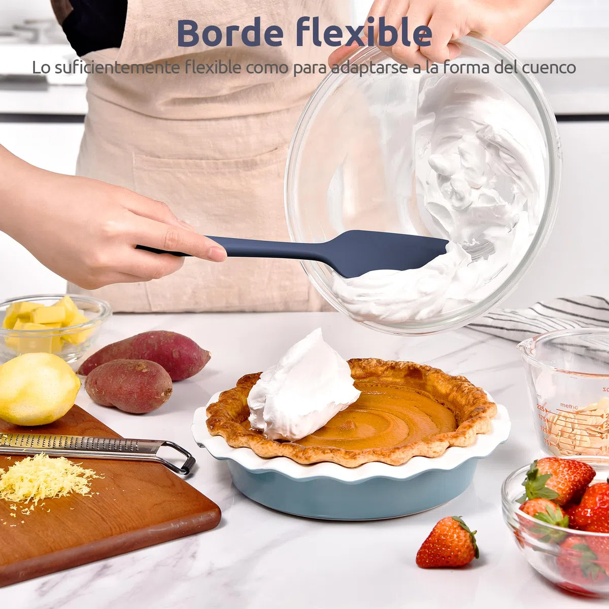 U-Taste Juego de 2 espátulas de silicona: espátula de cuchara flexible sin costuras resistente al calor de 315 ℃ con núcleo de nailon para cocinar hornear mezclar revolver y raspar (Azul noche)