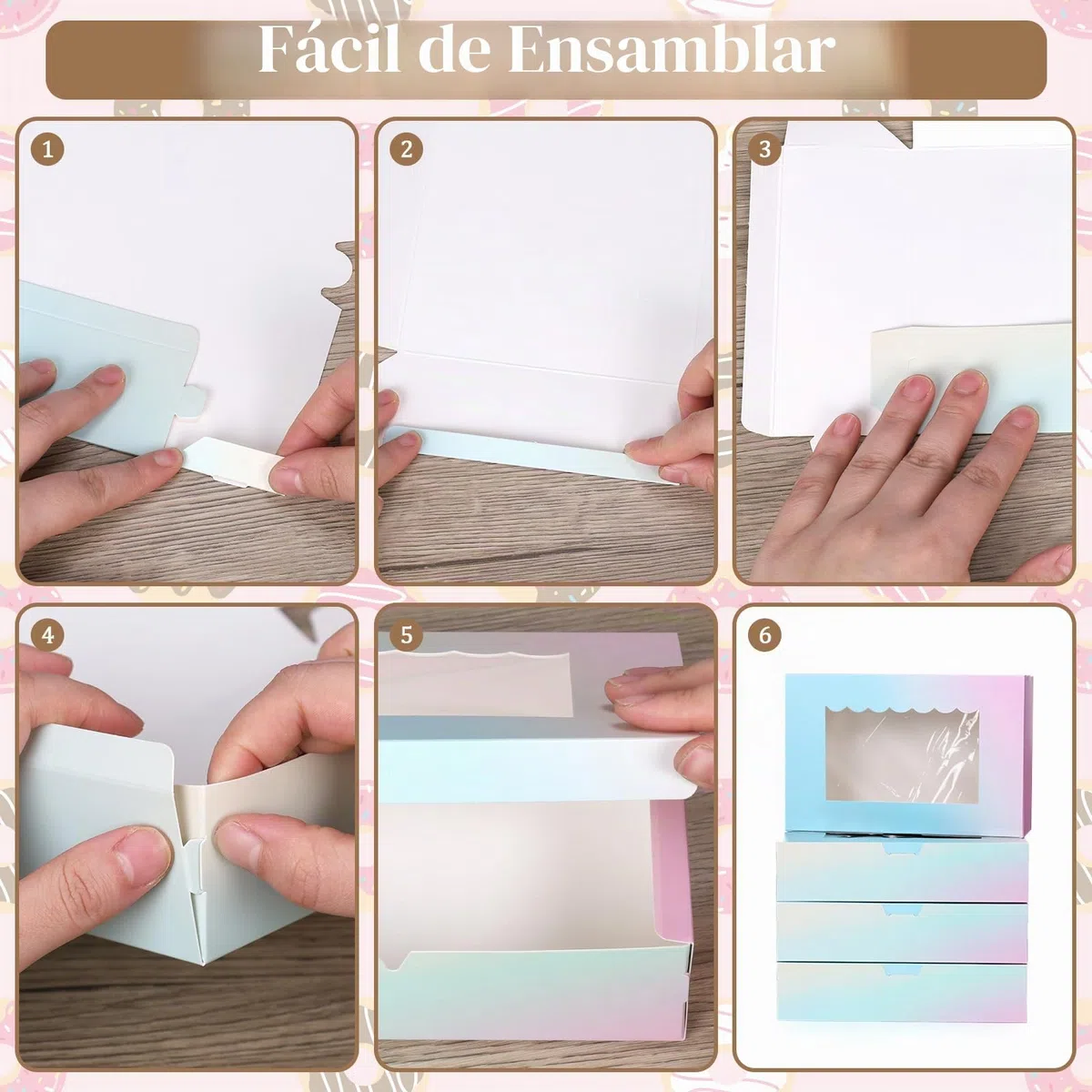 Caja de Repostería de 20 Piezas, 21,5 x 14 x 5,1 cm Con Ventana Transparente Para Regalo, Navidad, Galletas, Pastelería, Tarta, Bizcochos de Colores