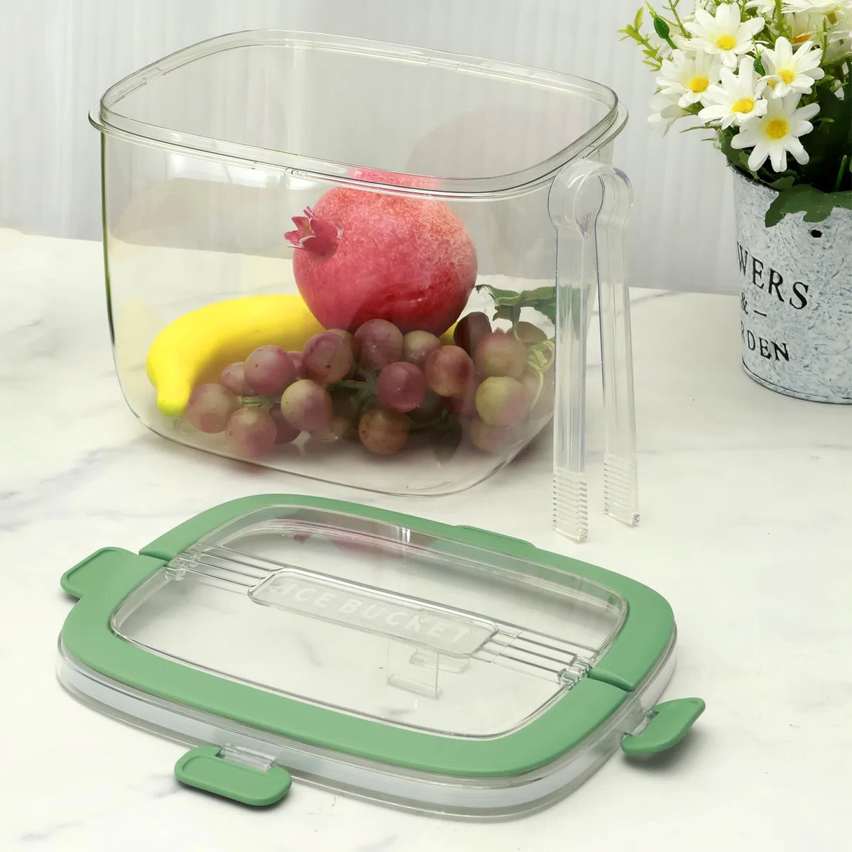 Cubo de hielo con tapa y pinza, contenedor de hielo sellado con asa, cubo de almacenamiento portátil de 5 litros, cubo de vino multifuncional para cóctel, congelador, bar, fiesta, barbacoa, camping