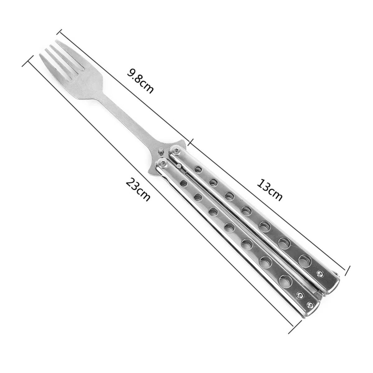 Metal Plegable Balisong Trainer Cuchara Tenedor Mariposa Cuchillo Juego Seguridad práctica Entrenador Camping vajilla-ESPAÑA, Tenedor